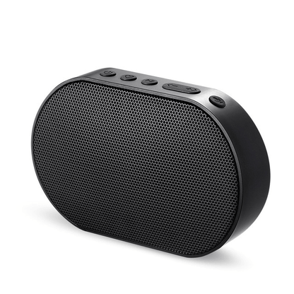 Bluetooth stereo smart speaker in black color with control buttons on top.