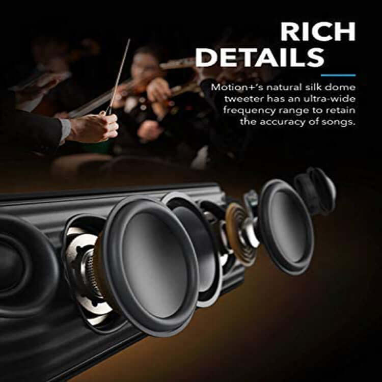 Close-up of a subwoofer Bluetooth speaker components demonstrating rich sound details and frequency range.