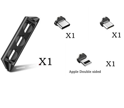 Magnetic charging cable components including rotating magnetic suction heads and connectors.