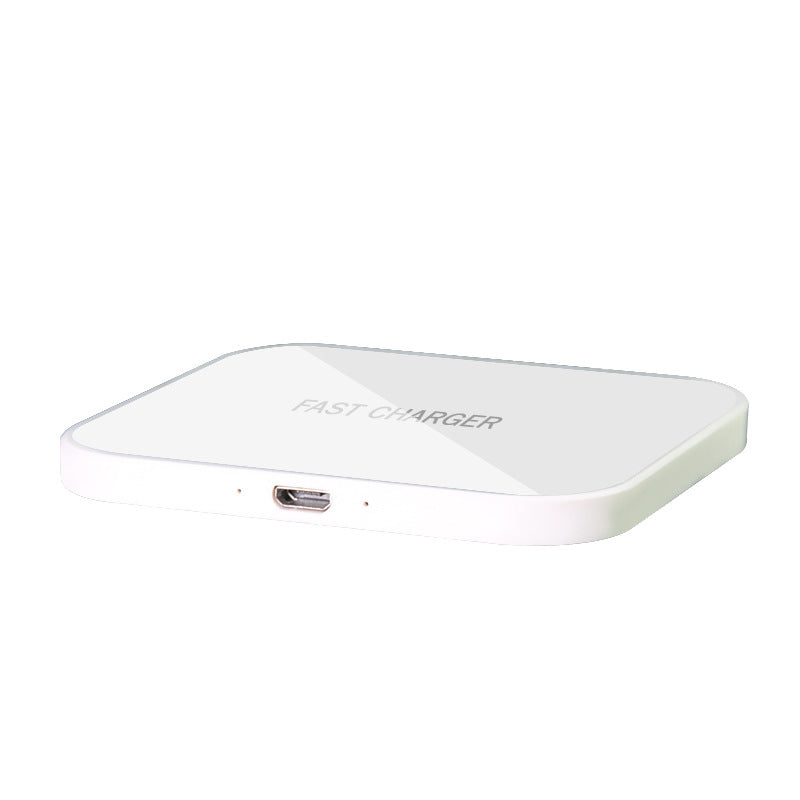 Earphone wireless charger with micro USB interface and sleek square design for efficient charging.