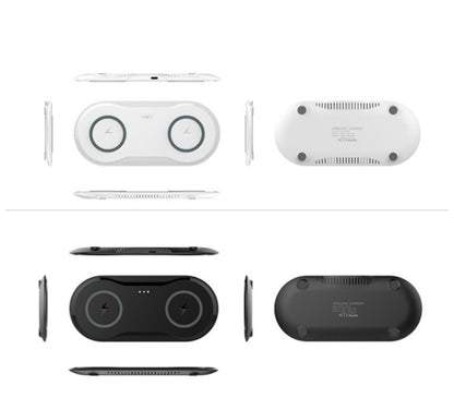 Wireless Charger design featuring dual Qi fast charging pad in white and black.