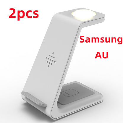 3 In 1 Fast Charging Station Wireless Charger Stand Wireless Quick Charge Dock For Phone Holder in white design.