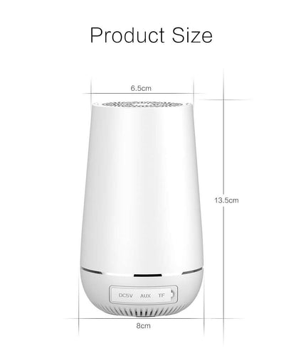 Wireless bluetooth speaker product size dimensions 6.5cm width, 8cm depth, 13.5cm height.