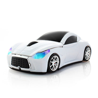Creative Photoelectric Car Wireless Mouse Computer Accessories in sleek white design with LED lights.