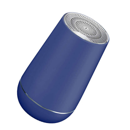 Wireless bluetooth speaker in blue color with a sleek design, perfect for portable audio.
