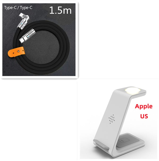 3 In 1 Fast Charging Station Wireless Charger Stand Wireless Quick Charge Dock For Phone Holder with USB Type-C cable.