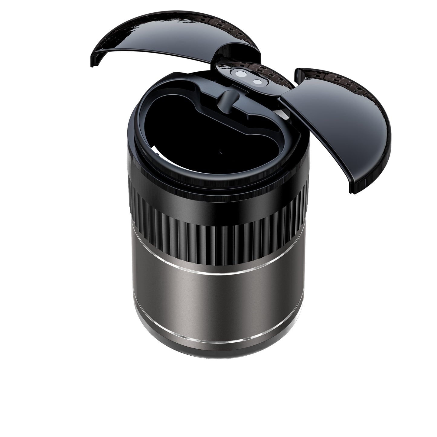Multi-functional Creative Smart Car Ashtray With Lid in black, featuring a lid that opens for easy use.