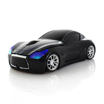 Creative Photoelectric Car Wireless Mouse Computer Accessories in black car design with wheels and light accents.