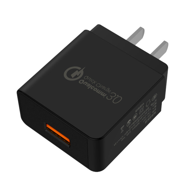 Fast charge charger with QC3.0 technology, compact design for travel, and high safety performance.