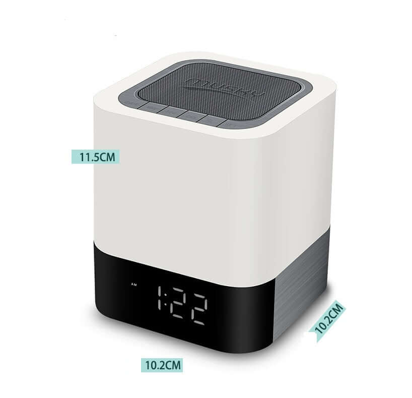 Bluetooth Speaker with LED night light, clock display, and Bluetooth wireless audio capabilities