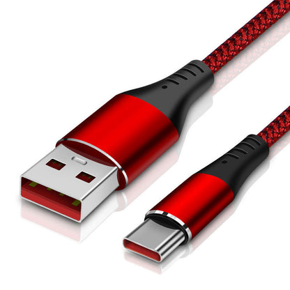 Super fast charging cable with USB and Type-C connectors in sleek red and black design.