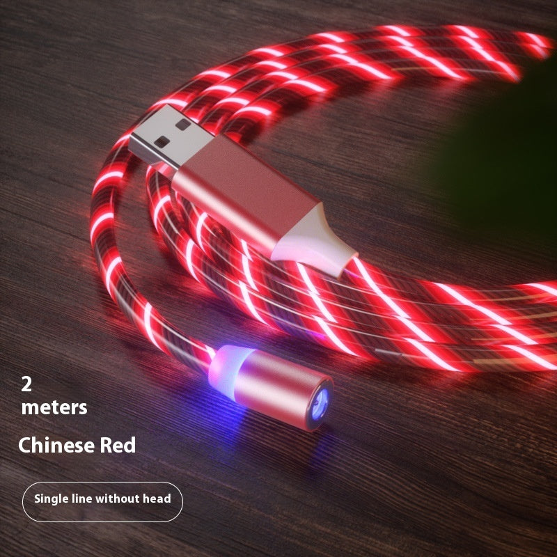 Magnetic Charging Cable Streamer Fast Charging Cable Lighting Micro USB Cable LED Magnet Charger Type-C Cable in Chinese Red, 2 meters.