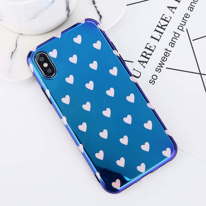 Blu-ray love heart phone case featuring a glossy blue finish with pink heart patterns.