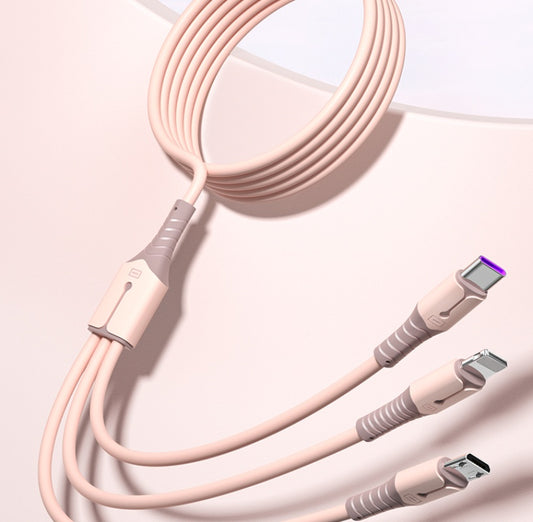 Charging Cable 3in 1 Android Data Cable in soft pink color, featuring three connectors for versatility.
