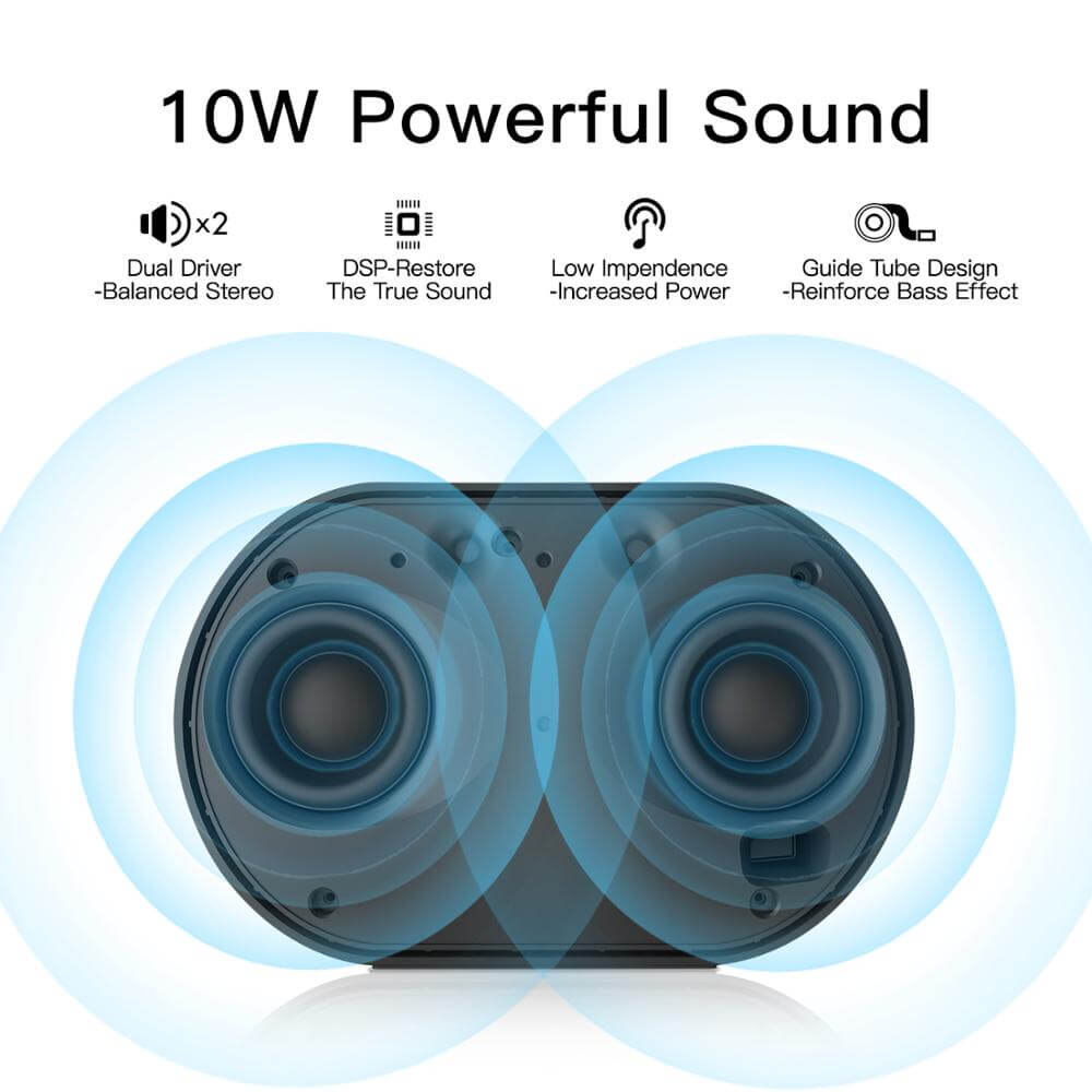 Bluetooth stereo smart speaker with 10W powerful sound and dual driver for balanced stereo performance.