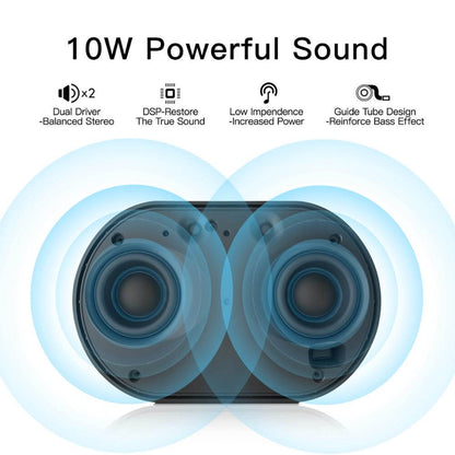 Bluetooth stereo smart speaker with 10W powerful sound and dual driver for balanced stereo performance.