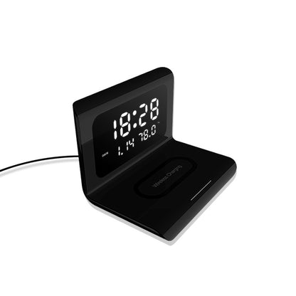 Multifunctional wireless charger with clock display and USB interface, perfect for convenient charging.