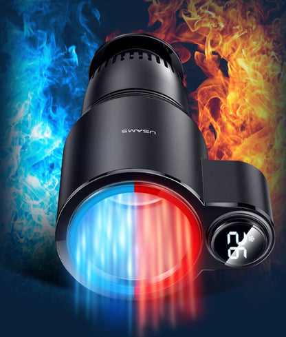 USAMS US-ZB160 Digital Display Smart Car Heating Cooling Cup Car Accessories with temperature display and dual cooling/heating feature.