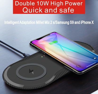 Wireless Charger for quick and safe dual device charging with 10W high power, compatible with Samsung and iPhone.