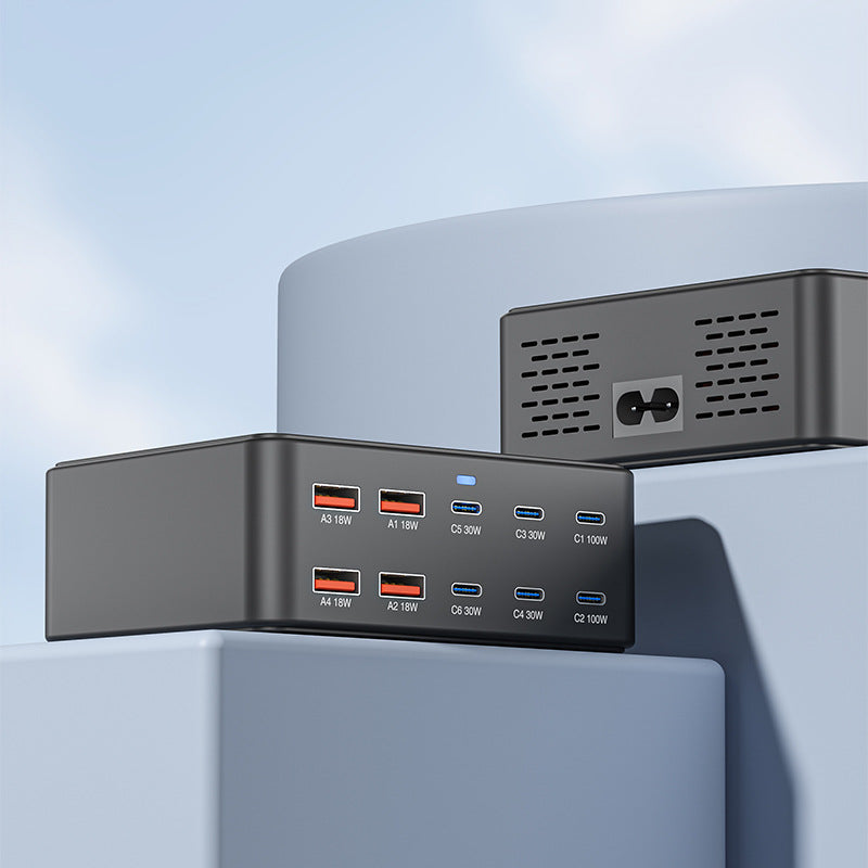 330W Super Fast Charge Porous Charger with multiple USB ports and sleek design, ideal for quick device charging.