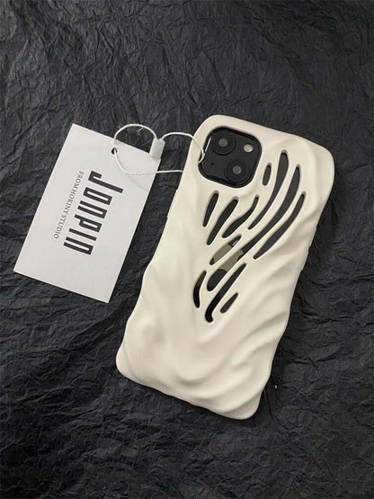 Titanium gray hollow iPhone case with wind hollowed-out design for protection and heat dissipation.