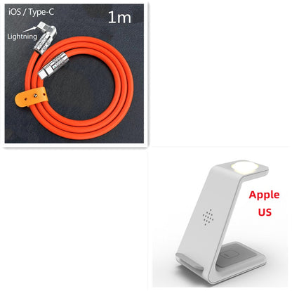 3 In 1 Fast Charging Station Wireless Charger Stand Wireless Quick Charge Dock For Phone Holder with charging cable.