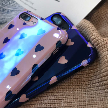 Blu-ray love heart phone case featuring soft silicone design with heart patterns and glossy finish.