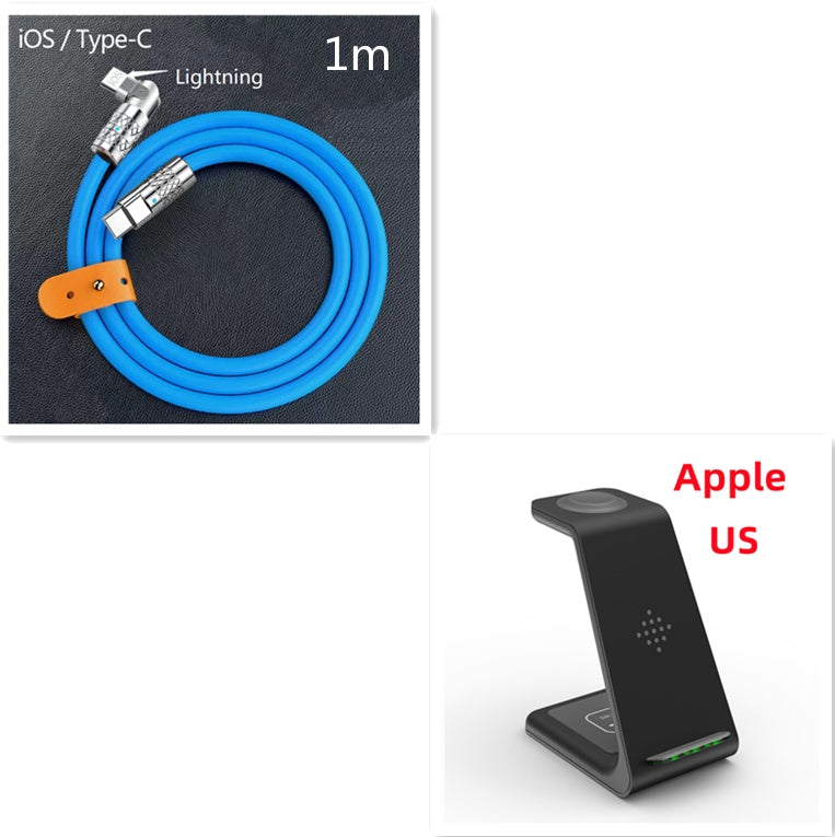 3 In 1 Fast Charging Station Wireless Charger Stand Wireless Quick Charge Dock For Phone Holder with blue cable