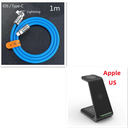 3 In 1 Fast Charging Station Wireless Charger Stand Wireless Quick Charge Dock For Phone Holder with blue cable