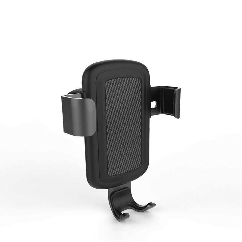 Car wireless charger holder in black design for secure smartphone mounting while driving.
