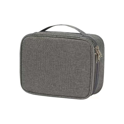 Data Cable Storage Bag Travel Portable Digital Accessories in gray double layer Oxford cloth material.