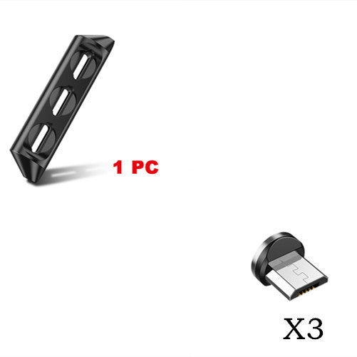 Magnetic charging cable accessory showing a black connector piece and three magnetic heads for convenience.