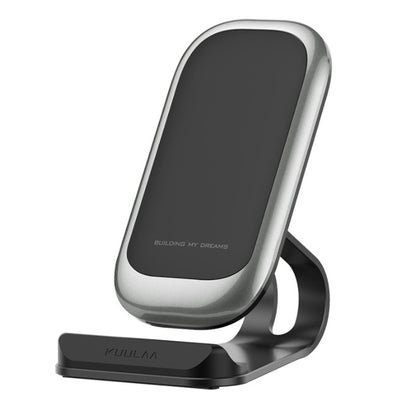 Mobile phone wireless charger with sleek design and adjustable stand for efficient charging.