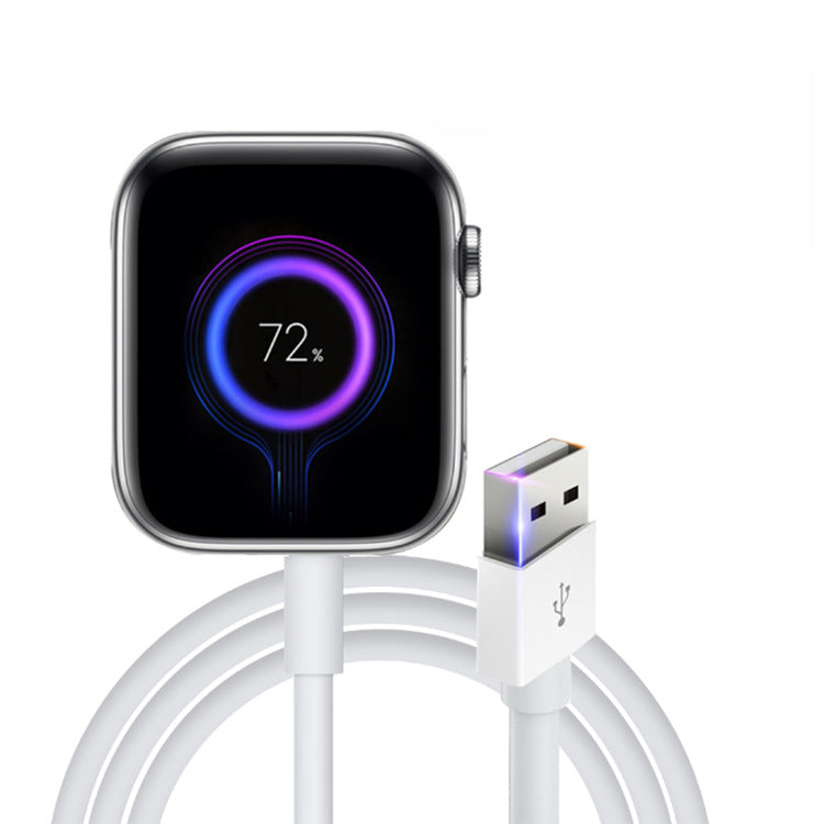 Magnetic Wireless Charging Watch Charging Cable with a watch showing charging status at 72%.