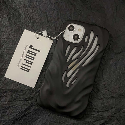 Stylish titanium gray hollow iPhone case with unique wind hollowed-out design, perfect for protection.