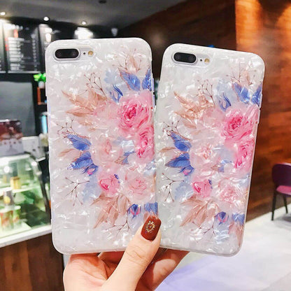 Compatible with Apple, Dream Shell Phone Case For iPhone X XS Max XR Rose Flower Back Cover Cases for iPhone 7 8 6 6s Plus Soft TPU Silicon Capa