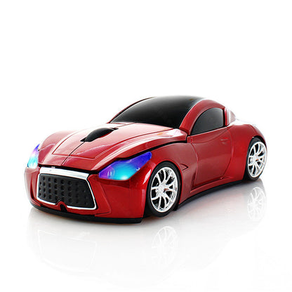 Creative Photoelectric Car Wireless Mouse Computer Accessories in red color with stylish design and LED lights.