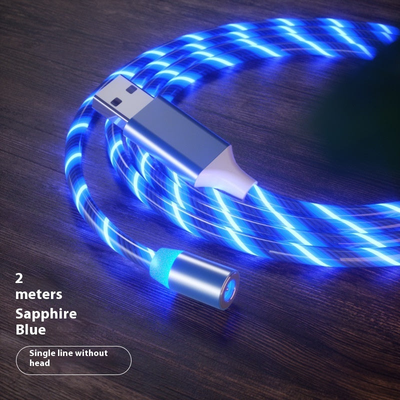 Magnetic Charging Cable Streamer Fast Charging Cable Lighting Micro USB Cable LED Magnet Charger Type-C Cable in sapphire blue.