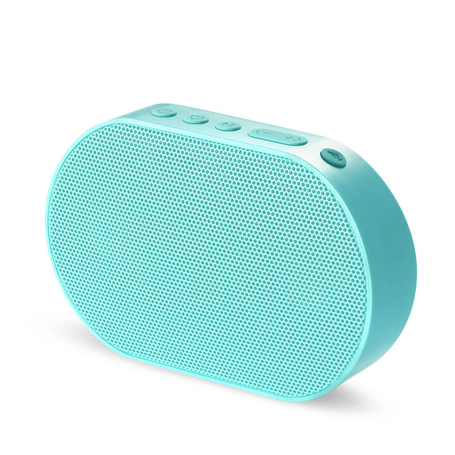 Bluetooth stereo smart speaker in a vibrant teal color with control buttons on top.