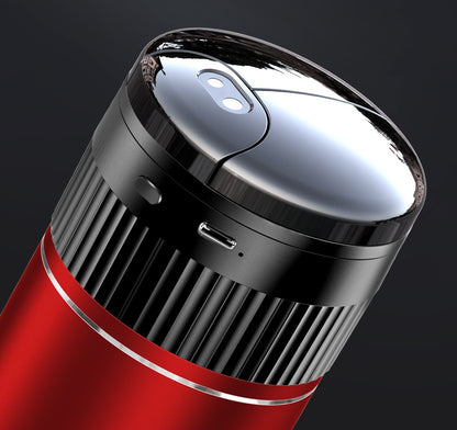 Multi-functional Creative Smart Car Ashtray With Lid in red color, featuring USB charging and a sleek design.