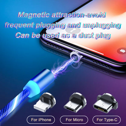Magnetic Charging Cable Streamer Fast Charging Cable Lighting Micro USB Cable LED Magnet Charger Type-C Cable in use.