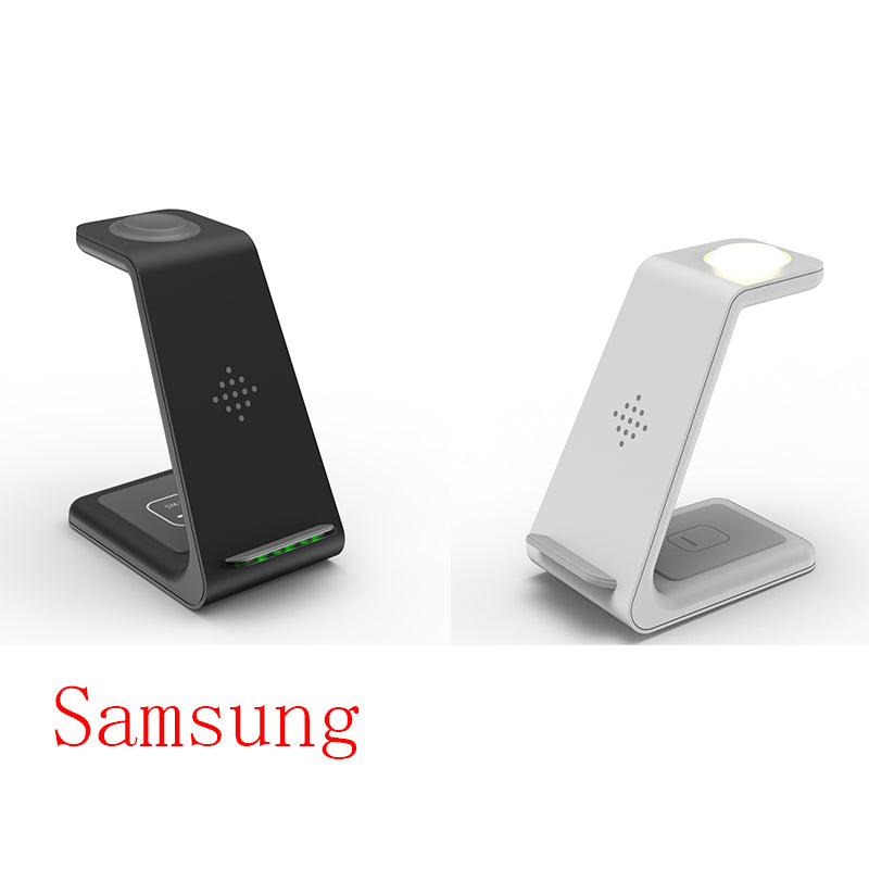 3 In 1 Fast Charging Station Wireless Charger Stand Wireless Quick Charge Dock For Phone Holder in black and white.
