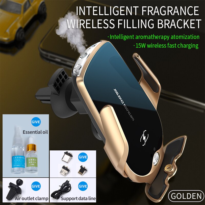 Car Smart Aromatherapy Mobile Phone Holder Car Navigation with intelligent fragrance and wireless charging features.