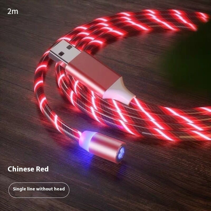 Magnetic Charging Cable Streamer Fast Charging Cable Lighting Micro USB Cable LED Magnet Charger Type-C Cable in red.