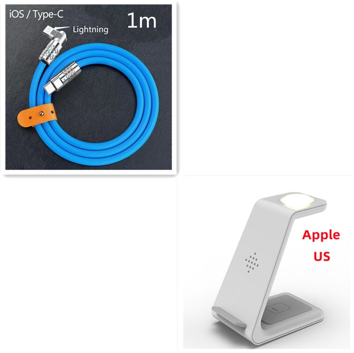 3 In 1 Fast Charging Station Wireless Charger Stand Wireless Quick Charge Dock For Phone Holder with blue charging cable