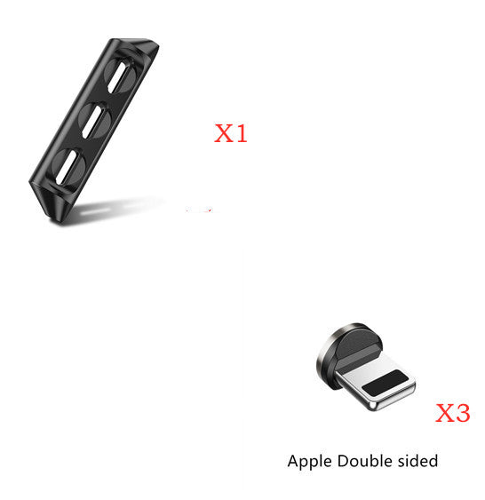 Magnetic charging cable components including Apple Double sided adapter and three heads for versatile charging options.