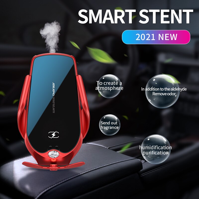 Car Smart Aromatherapy Mobile Phone Holder Car Navigation in red color with humidification features and essential oil.