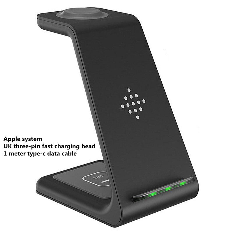 3 In 1 Fast Charging Station Wireless Charger Stand Wireless Quick Charge Dock For Phone Holder on a desk.