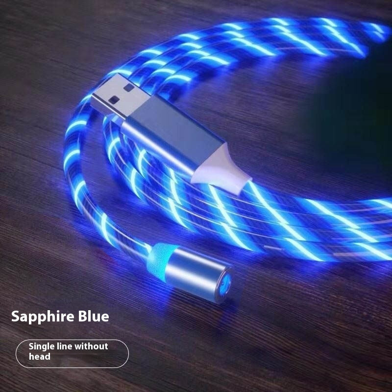 Magnetic Charging Cable Streamer Fast Charging Cable Lighting Micro USB Cable LED Magnet Charger Type-C Cable in sapphire blue.
