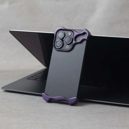 Zinc alloy iPhone 15 Pro Max case shown on a laptop, combining style and protection.